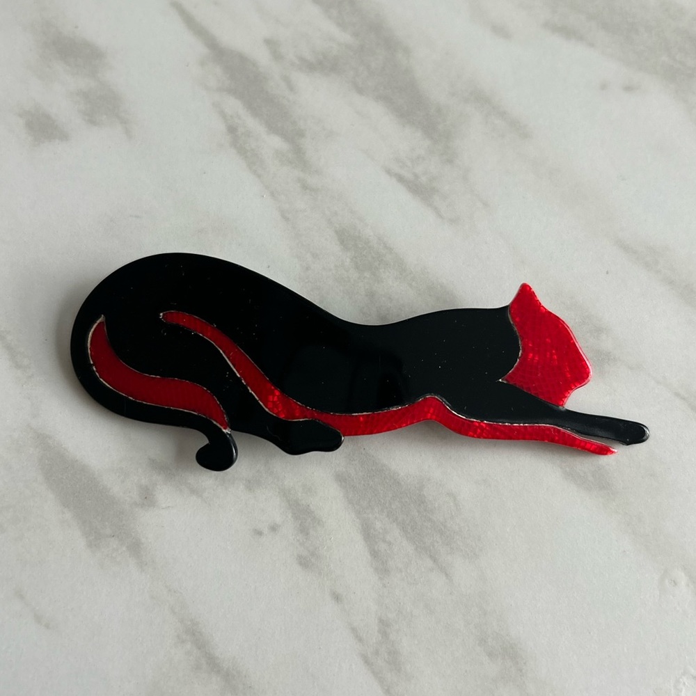 Vintage Lea Stein Brooch Pin - Red and Black Panther